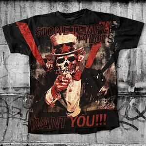 Stone Temple Pilots Rock Renaissance Skull Tee Black Red STP Band Shirt Large